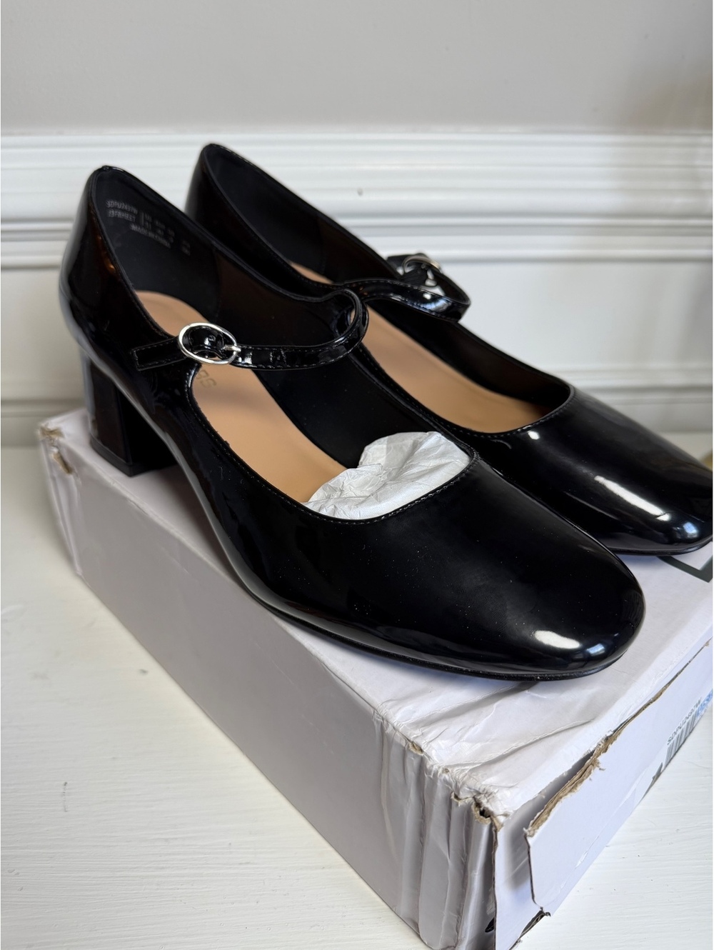 Dreampairs NIB Black Patent Mary Jane Block Heel Shoes, Size US 11